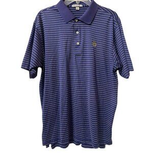 Peter Millar Men's Shirt Size Large Button Polo Blue‎ White Stripe Short Sleeve